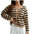 thumbnail image 1 of Odeerbi Striped Knit Cardigan Sweaters For Women Loose Winter Sweater 2024 Fashion Border Single Breasted Sweater Khaki, 1 of 5