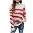 thumbnail image 1 of Odeerbi Striped Sweaters For Women Knit Sweater Recreational 2025 Long Sleeves Stand Collar Buttons Pullover Sweater Red, 1 of 5