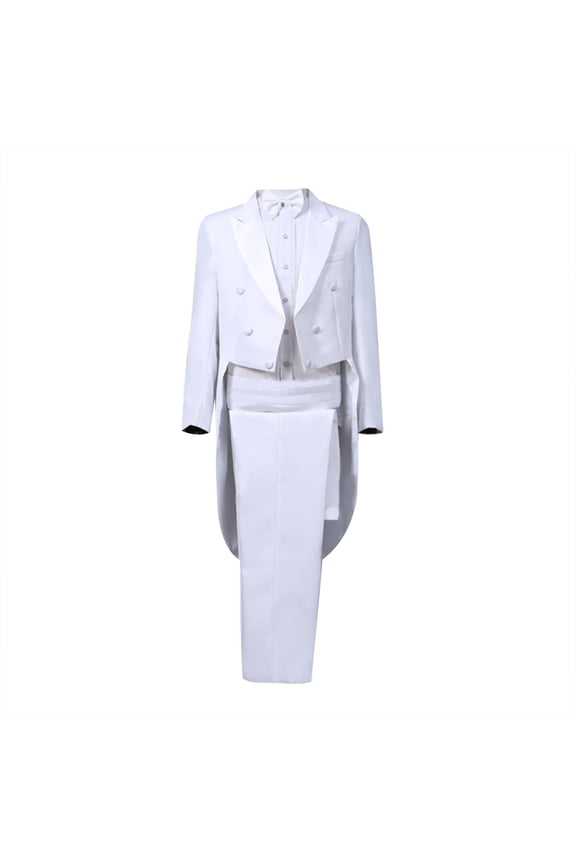 Suit Sets for Men Dress Tuxedo Suit Performance Clothes Magician Stage Performance Clothes Four-piece Suit White