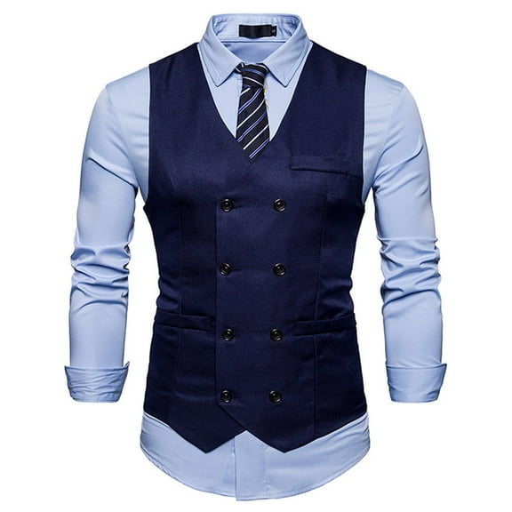 Odeerbi Suit Vest for Men 2025 Fashion Blazer Waistcoat Double Breasted Waistcoat V-neck Tank Top Black