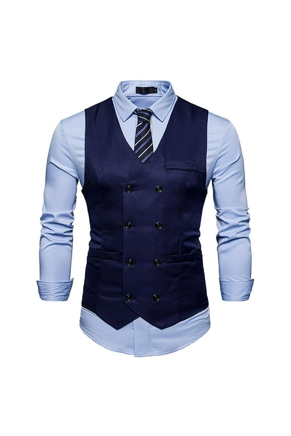 Suit Vest for Men 2025 Fashion Blazer Waistcoat Double Breasted Waistcoat V-neck Tank Top Black