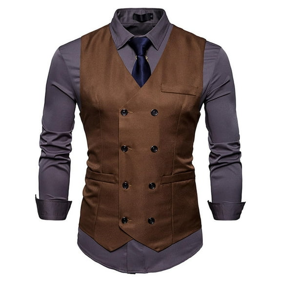Odeerbi Suit Vest for Men 2025 Fashion Blazer Waistcoat Double Breasted Waistcoat V-neck Tank Top Black