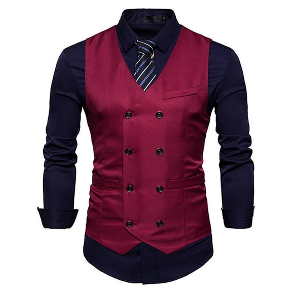 Odeerbi Suit Vest for Men 2025 Fashion Blazer Waistcoat Double Breasted Waistcoat V-neck Tank Top Black