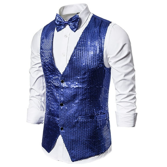 Odeerbi Suit Vest for Men 2025 Fashion Blazer Waistcoat Autumn Winter Personality Sequins Vest Jacket Blue