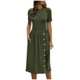 thumbnail image 1 of Odeerbi Summer 2025 Casual Dresses for Women Fashion Solid Short Sleeve Round Neck Maxi Loose Dress Olive Green, 1 of 9