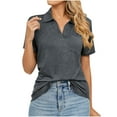 thumbnail image 1 of Odeerbi Summer Casual Elegant Tops for Women Fashion Lapel Solid Color Loose Blouse Short Sleeve T-shirt Dark Gray, 1 of 7