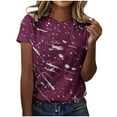 thumbnail image 1 of Odeerbi Summer 2025 Casual Elegant Tops for Women Printed Round Neck Short Sleeve T-Shirt Blouse Pullover Burgundy, 1 of 4