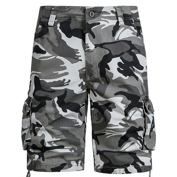 Odeerbi Summer Cargo Shorts for Men Bermuda Shorts Camouflage Work Shorts Mid-waist Multi-pocket Pants 2025 Casual Sports Shorts Gray