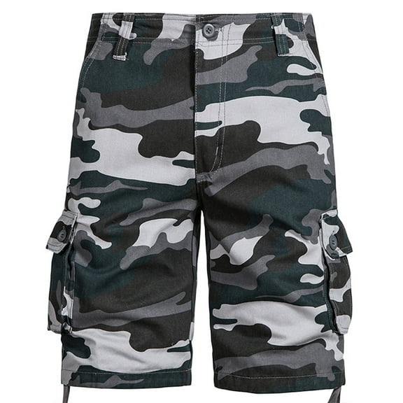 Odeerbi Summer Cargo Shorts for Men Bermuda Shorts Camouflage Work Shorts Mid-waist Multi-pocket Pants 2025 Casual Sports Shorts Gray