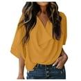 thumbnail image 1 of Odeerbi Summer Chiffon Tops for Women 2025 Casual Solid Color Loose Blouse Short Sleeve Shirts Yellow, 1 of 3