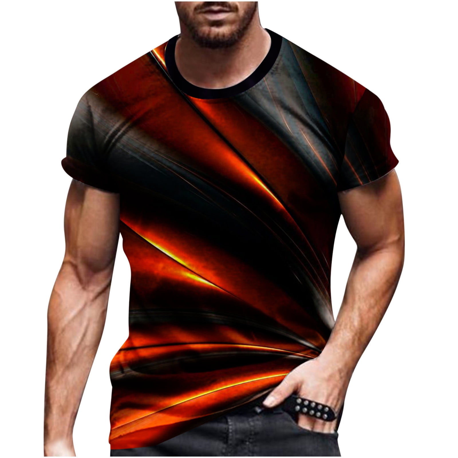 HAPIMO Round Neck Fashion Tops Men's Summer Fitness Sports Shirts 3D  Digital Graffiti Graphic Print Blouse Short Sleeve T-Shirt for Men Casual  Slim Fit Tee Clothes Red XXL 