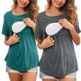 thumbnail image 1 of Odeerbi Summer Maternity Tops for Women 2025 Nursing Tops Pregnant Solid Color Round Neck Short Sleeve Breastfeeding Blouse Blue, 1 of 9