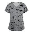 thumbnail image 1 of Odeerbi Summer Scrub Tops for Women 2025 Fashion Short Sleeve V-Neck Working Uniform Printing Blouse with Pocket Gray, 1 of 3