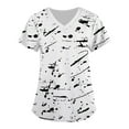 thumbnail image 1 of Odeerbi Summer Scrub Tops for Women 2025 Fashion Short Sleeve V-Neck Working Uniform Printing Blouse with Pocket White, 1 of 3