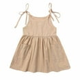 thumbnail image 1 of Odeerbi Summer Tank Dress For Girls Toddler Baby Children's Cotton Linen Dress Suspender Dress Solid Color Vest Skirt Brown, 1 of 8