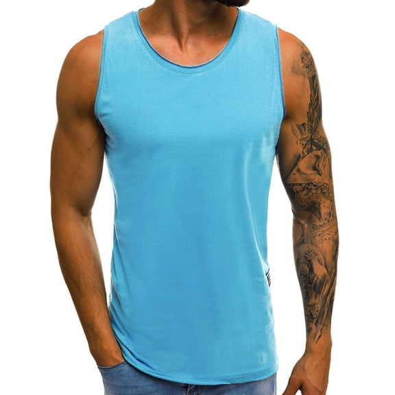 Odeerbi Summer Tank Tops for Men Fashion Personality Sleeveless Top 2025 Casual Slim Blouse Blue