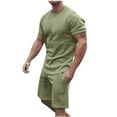 thumbnail image 1 of Odeerbi Summer Vacation Shirt Short Set for Men 2025 Casual Sports Two Piece Set Solid Color Round Neck Short Sleeve T-shirt Elastic Waist Shorts Green, 1 of 7