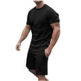 thumbnail image 1 of Odeerbi Summer Vacation Shirt Short Set for Men 2025 Casual Sports Two Piece Set Solid Color Round Neck Short Sleeve T-shirt Elastic Waist Shorts Black, 1 of 7