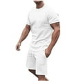 thumbnail image 1 of Odeerbi Summer Vacation Shirt Short Set for Men 2025 Casual Sports Two Piece Set Solid Color Round Neck Short Sleeve T-shirt Elastic Waist Shorts White, 1 of 7