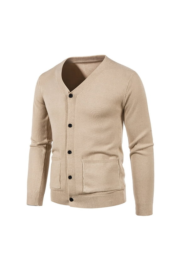 Sweater Coat for Men Autumn And Winter Leisure Slim V-Neck Collar Cardigan Sweater Coat Blue Refer to Size Chart In Description