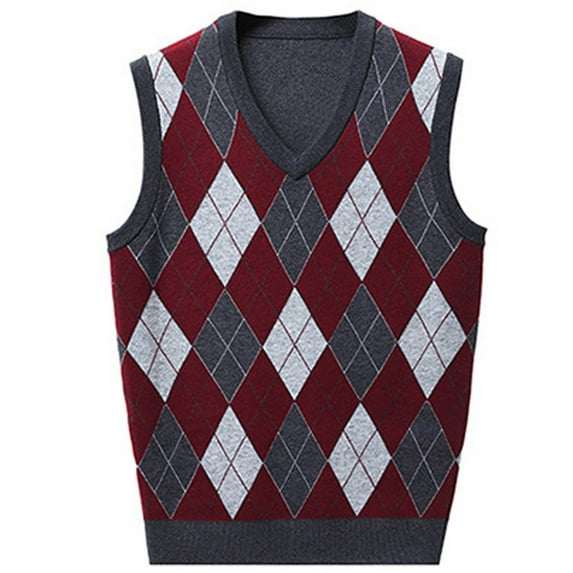 Odeerbi Sweater Vest for Men Casual Cotton Knit Vest Uniform Pullover V-Neck Tops Blouse Red