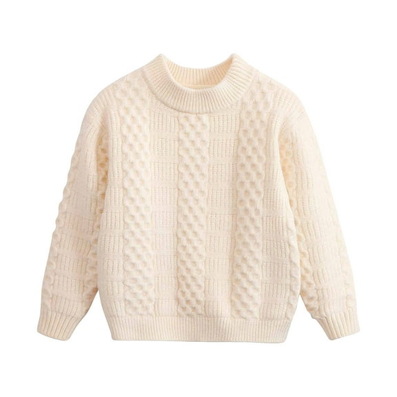Odeerbi Sweater for Kids Autumn Winter Boys Girls Round Neck Pullover Plush Thickened Sweater White