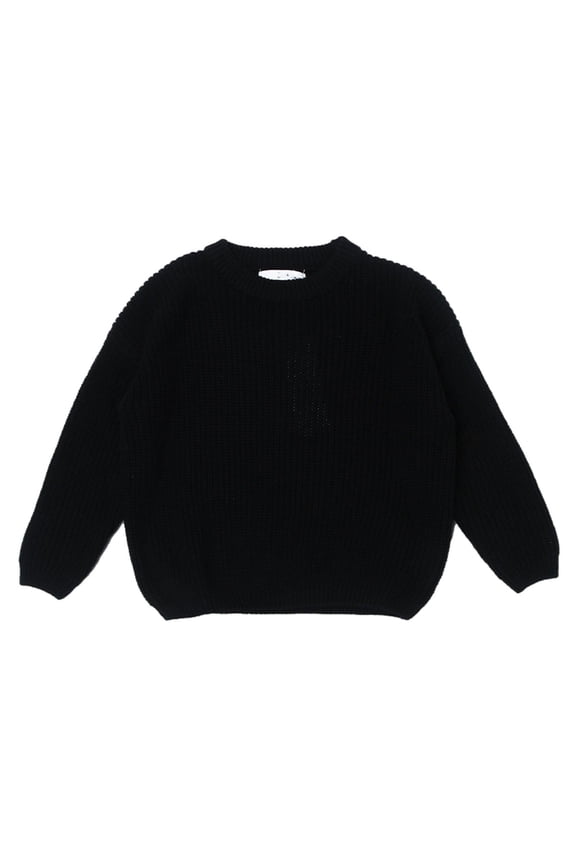 Sweater for Kids Baby Girl Boy Oversized Knit Sweater Crewneck Pullover Sweatshirt Solid Warm Long Sleeve Tops Blouse Black