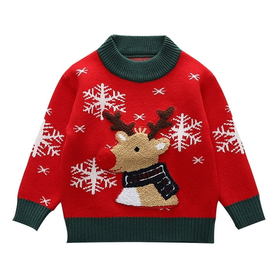Odeerbi Sweater for Kids Children's Pullover Sweater Autumn Winter Girls Christmas Knit Sweater Elk Long Sleeve Top Red