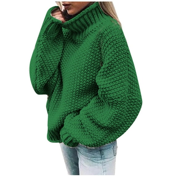 Odeerbi Sweater for Women 2025 Casual Solid O-Neck Sweater Tops Knitting Sweater Long Sleeves Loose Pullover Sweater Green