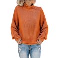 thumbnail image 1 of Odeerbi Sweater for Women Casual Solid O-Neck Sweater Tops Knitting Sweater Long Sleeves Loose Pullover Sweater Orange, 1 of 7