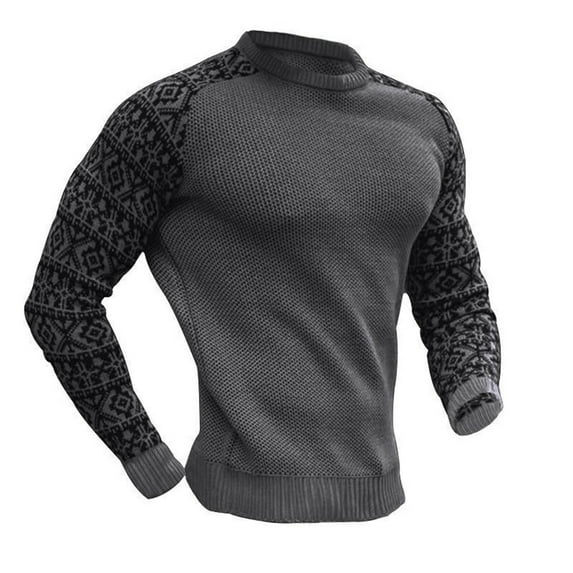 Odeerbi Sweaters For Men Fall Winter Knit Sweater 2025 New Warm Pullover Colorblock Print Tops Blouse Dark Gray