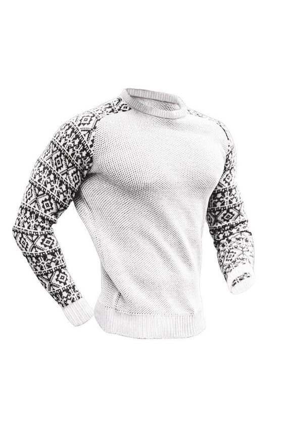 Sweaters For Men Fall Winter Knit Sweater 2025 New Warm Pullover Colorblock Print Tops Blouse White
