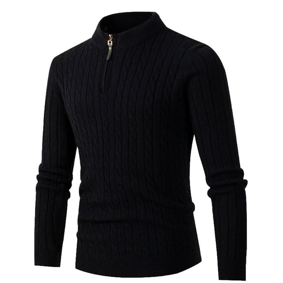 Odeerbi Sweaters For Men Fall Winter Sweaters Turtleneck Sweater Half Zip Knit 2025 Long Sleeve Rib Bottom Hem Shirt Black