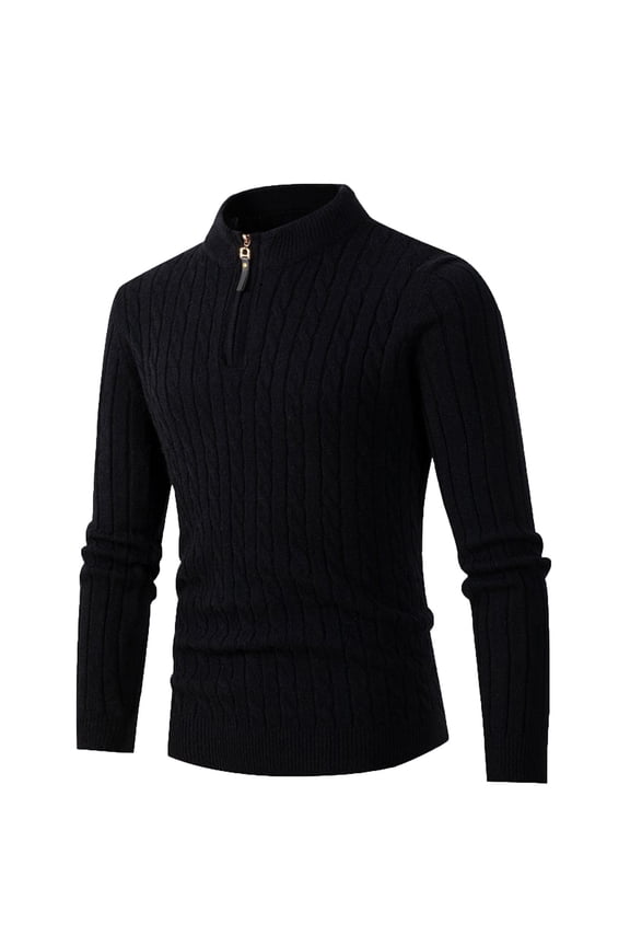 Sweaters For Men Fall Winter Sweaters Turtleneck Sweater Half Zip Knit Long Sleeve Rib Bottom Hem Shirt Black
