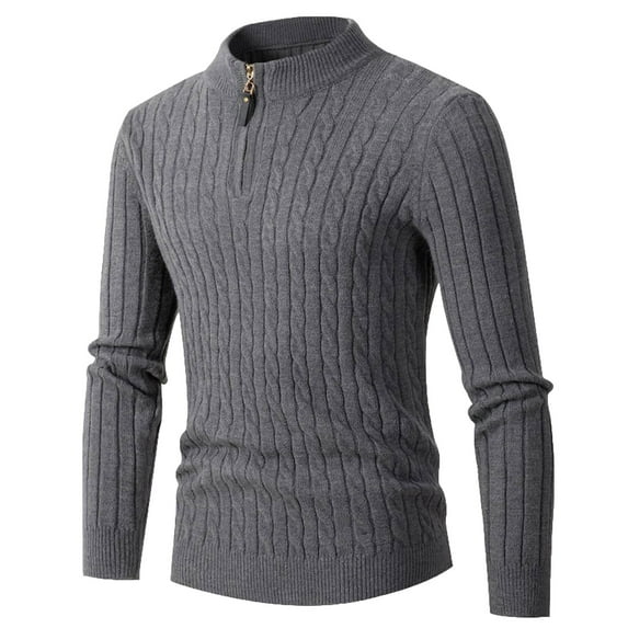 Odeerbi Sweaters For Men Fall Winter Sweaters Turtleneck Sweater Half Zip Knit 2025 Long Sleeve Rib Bottom Hem Shirt Gray