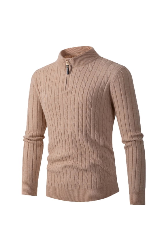 Sweaters For Men Fall Winter Sweaters Turtleneck Sweater Half Zip Knit Long Sleeve Rib Bottom Hem Shirt Khaki