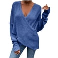 thumbnail image 1 of Odeerbi Sweaters For Women 2025 Long Sleeve Sweater Pullove V-Neck Trendy Solid Color Shirt Sweater Tops Blue, 1 of 9