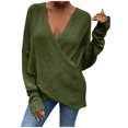 thumbnail image 1 of Odeerbi Sweaters For Women 2025 Long Sleeve Sweater Pullove V-Neck Trendy Solid Color Shirt Sweater Tops Red, 1 of 9