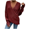 thumbnail image 1 of Odeerbi Sweaters For Women 2025 Long Sleeve Sweater Pullove V-Neck Trendy Solid Color Shirt Sweater Tops Red, 1 of 9