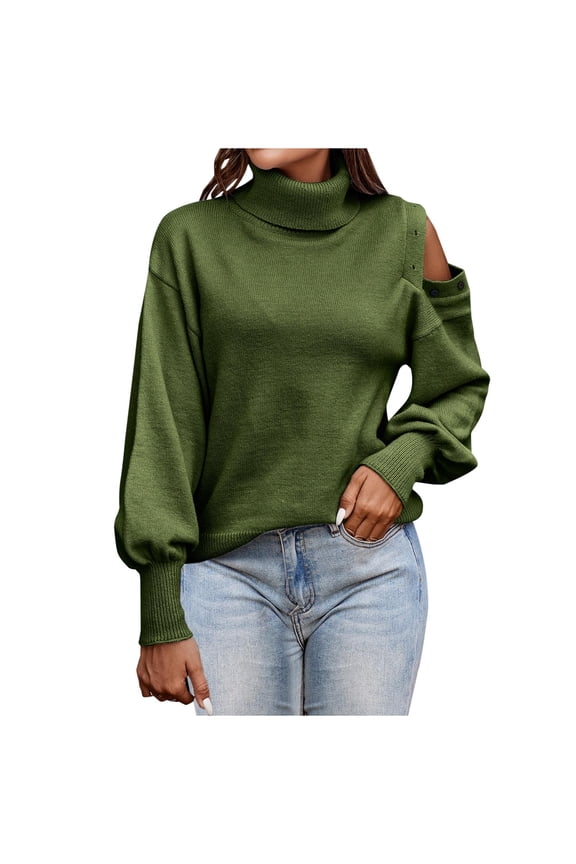 Sweaters For Women Fall Winter Sweaters Off The Shoulder Turtleneck Sweater Casual Solid Long Sleeve Tops 0live Drab