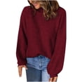 thumbnail image 1 of Odeerbi Sweaters For Women Fall Winter Sweaters Turtleneck Sweater 2024 Casual Pullover Blouse Knitting Long Sleeve Solid Tops Burgundy, 1 of 8