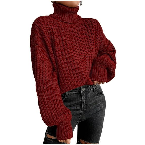 Odeerbi Sweaters For Women Fall Winter Sweaters Turtleneck Sweater Trendy Solid Long Sleeve Pullove 2025 Casual Tops Burgundy