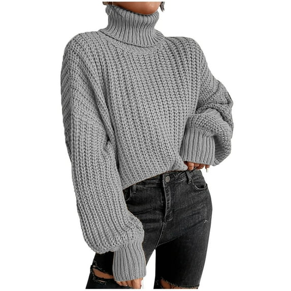 Odeerbi Sweaters For Women Fall Winter Sweaters Turtleneck Sweater Trendy Solid Long Sleeve Pullove 2025 Casual Tops Gray