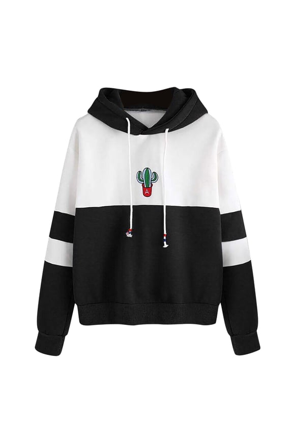 Sweaters For Women Trendy Casual Hooded Slim-fit Cactus Print Sweater Coat Black