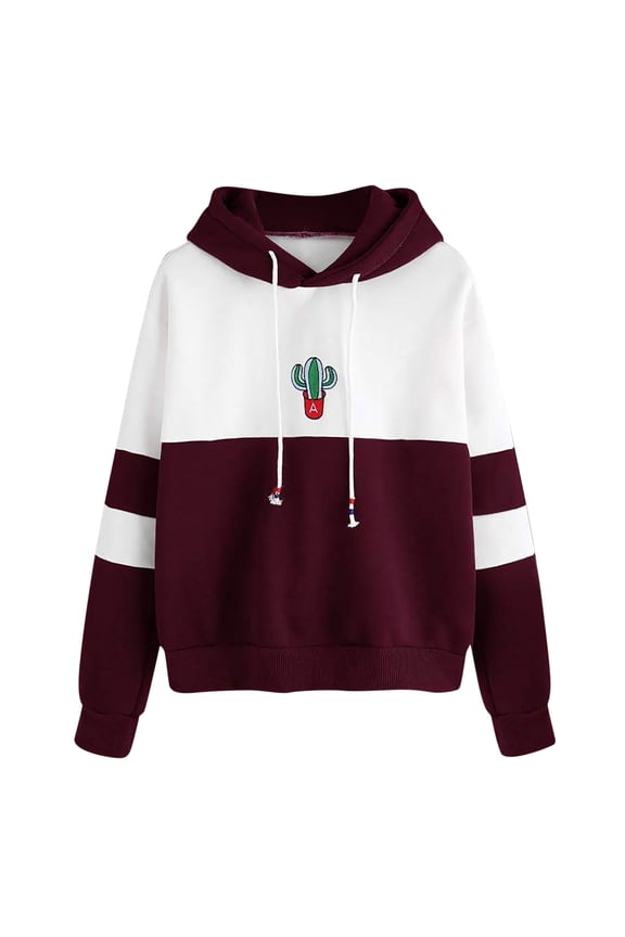 Sweaters For Women Trendy Casual Hooded Slim-fit Cactus Print Sweater Coat Wine