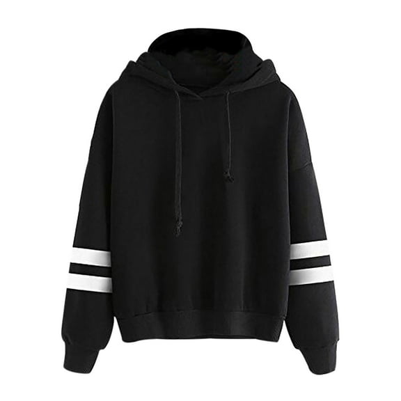 Odeerbi Sweaters For Women Trendy 2025 Casual Hooded Slim-fit Double Horizontal Bars Sweater Coat Black