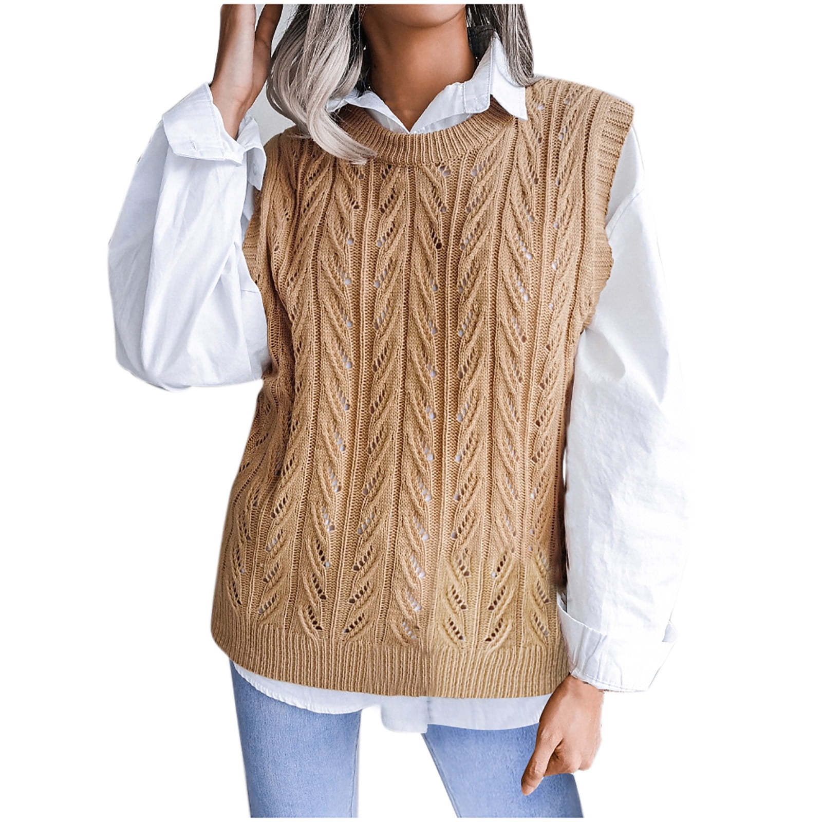 Odeerbi Sweaters For Women Trendy 2024 Casual V-Neck Vest Hollow ...