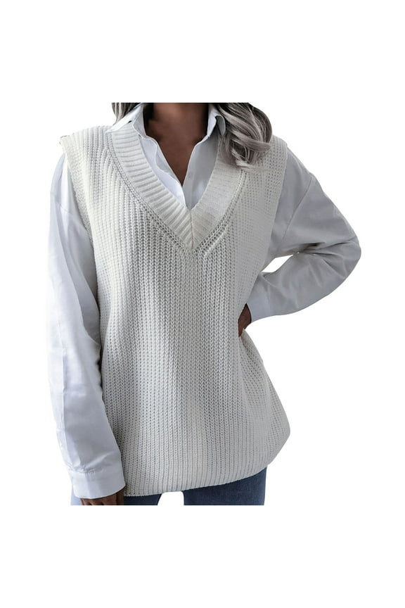 Sweaters For Women Trendy 2025 Casual V-Neck Vest Hollow Knitted Vest Sweater Vest Beige Refer to Size Chart In Description