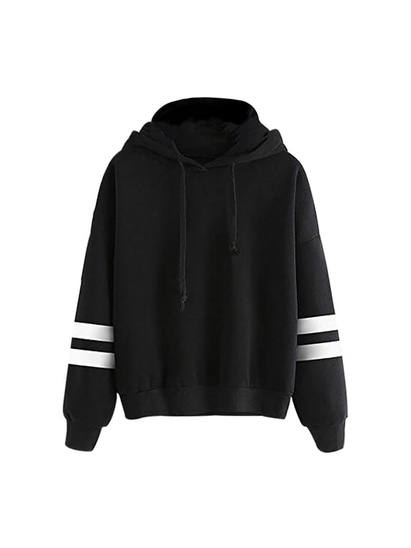 Sweaters For Women Trendy Casual Hooded Slim-fit Double Horizontal Bars Sweater Coat Black