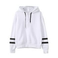 thumbnail image 1 of Odeerbi Sweaters For Women Trendy 2025 Casual Hooded Slim-fit Double Horizontal Bars Sweater Coat White, 1 of 2